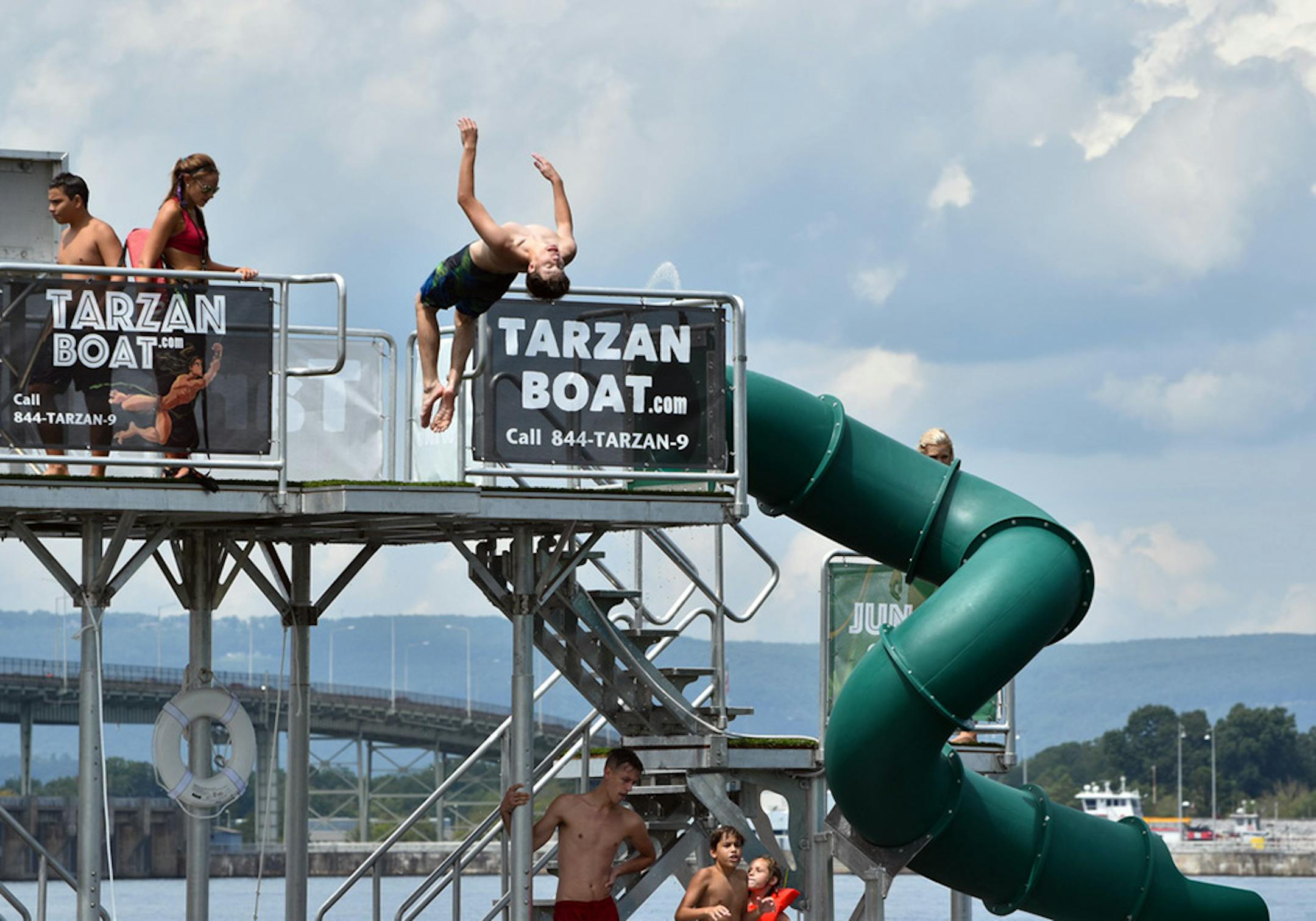 Calmer waters are preferred, but small wake and waves are fine for the play structure.