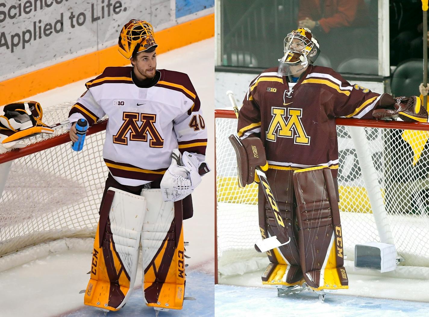 Gophers goalies Matt Robson, left, and Eric Schierhorn.