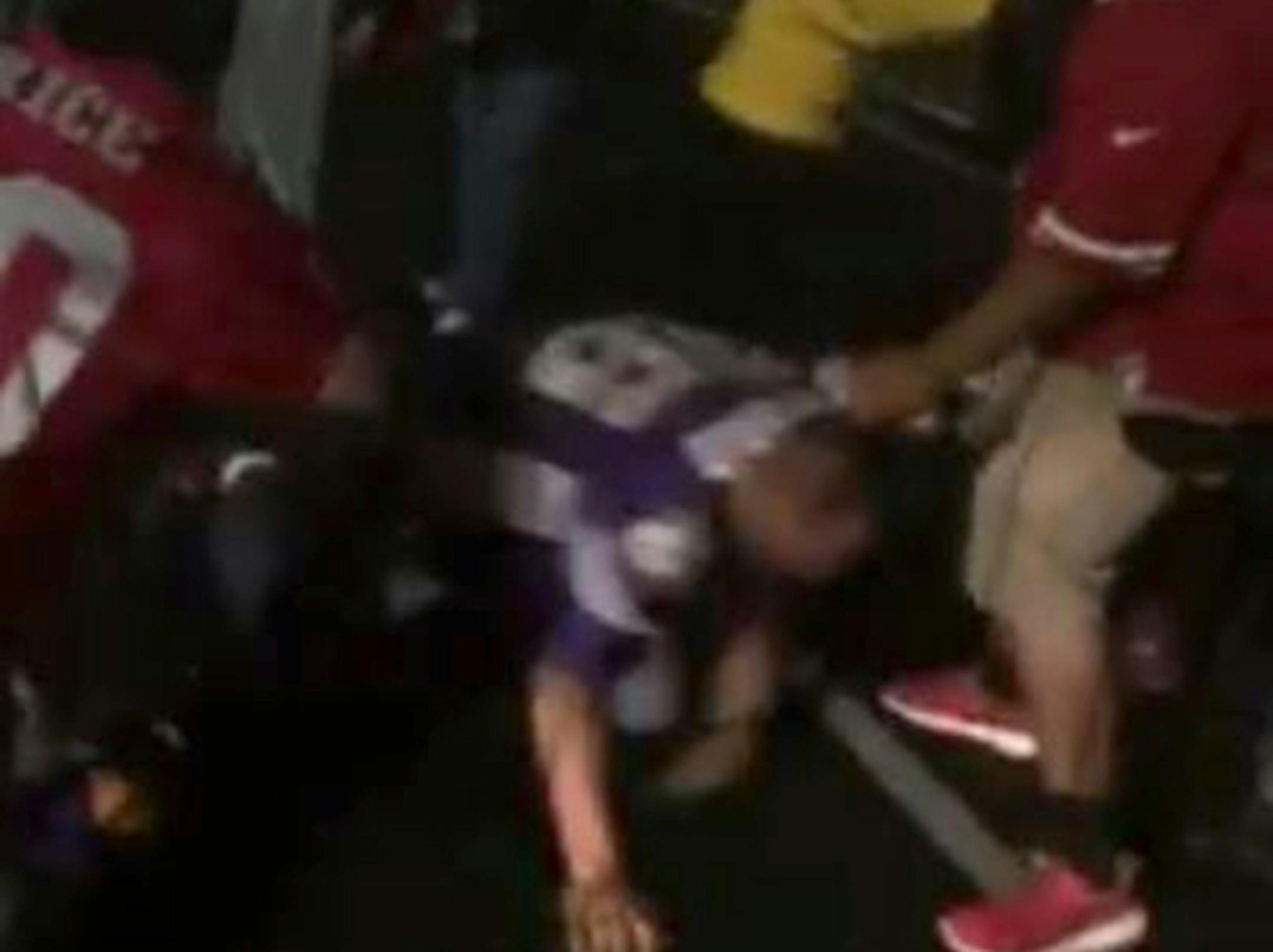 In a video posted to Facebook, a man wearing a Vikings jersey is kicked and beaten outside the San Francisco 49ers' stadium on Monday, Sept. 14, 2015