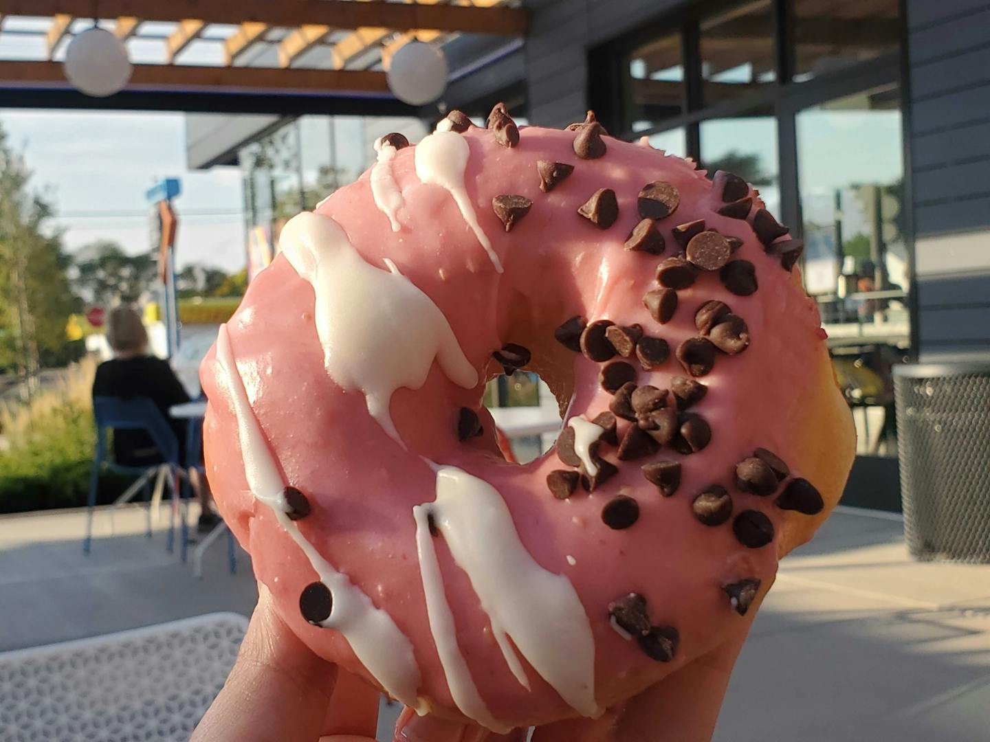 Raspberry chocolate chip doughnut from Angel Food Bakery