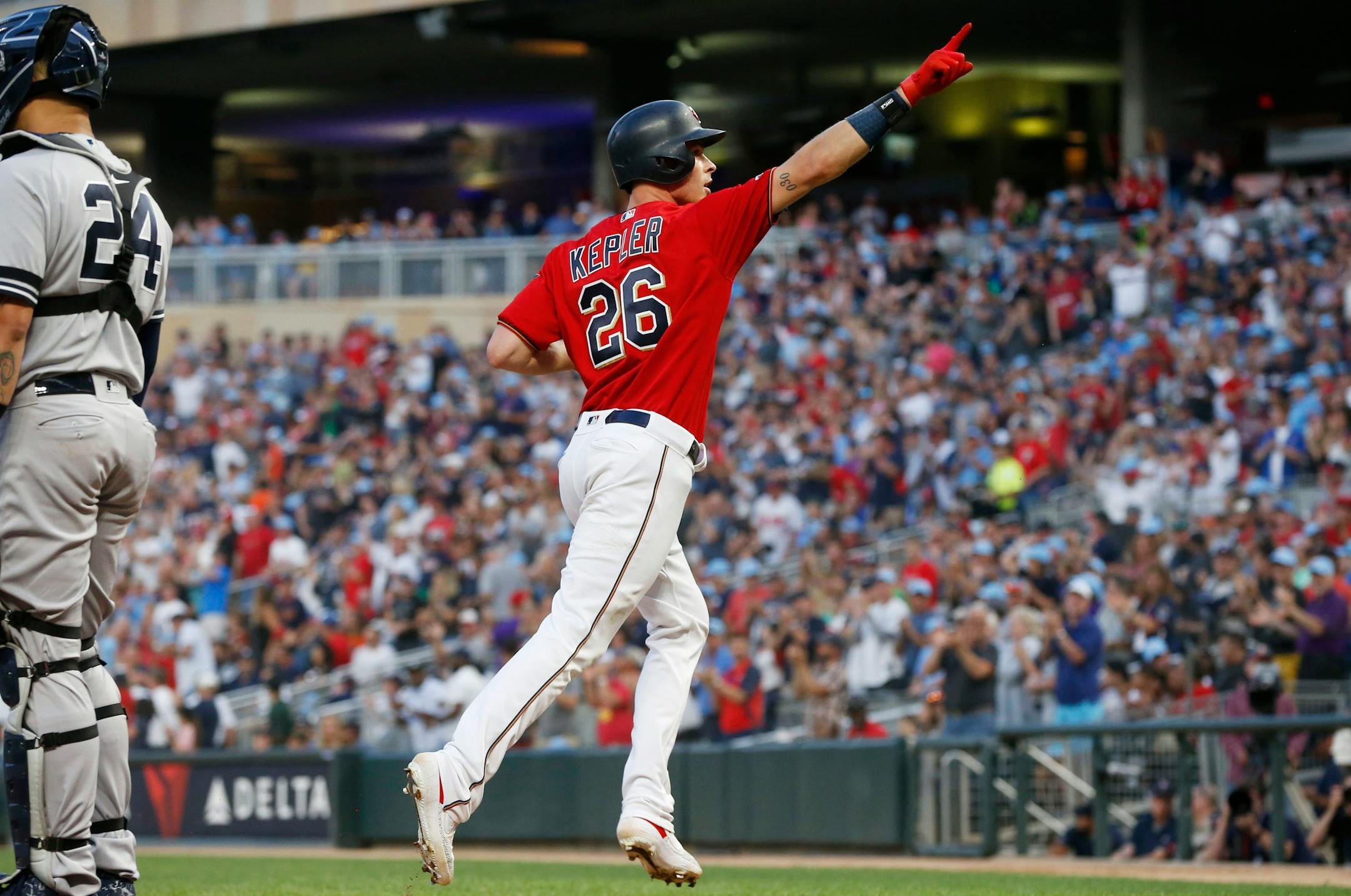 Max Kepler celebrated his fourth-inning home run off Yankees pitcher CC Sabathia, helping the Twins to stop New York 8-6 in what felt like the start of a playoff series Monday at Target Field.