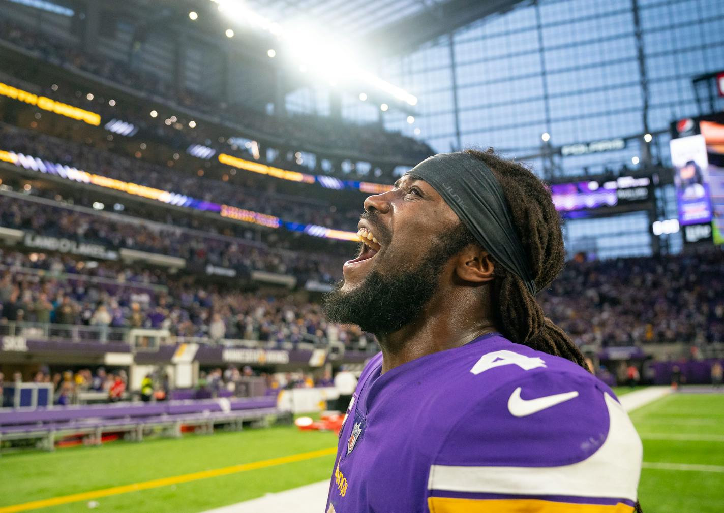 Vikings running back Dalvin Cook celebrates after defeating the Colts 39-36