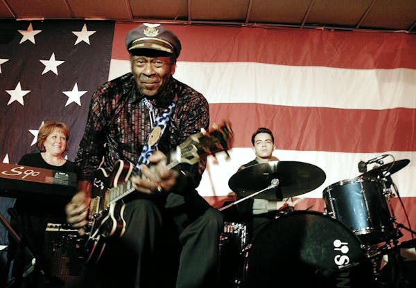 Rock and Roll musician Chuck Berry performs at a Rep. Dick Gephardt ralley in Des Moines, Iowa Sunday, Jan. 18, 2004.