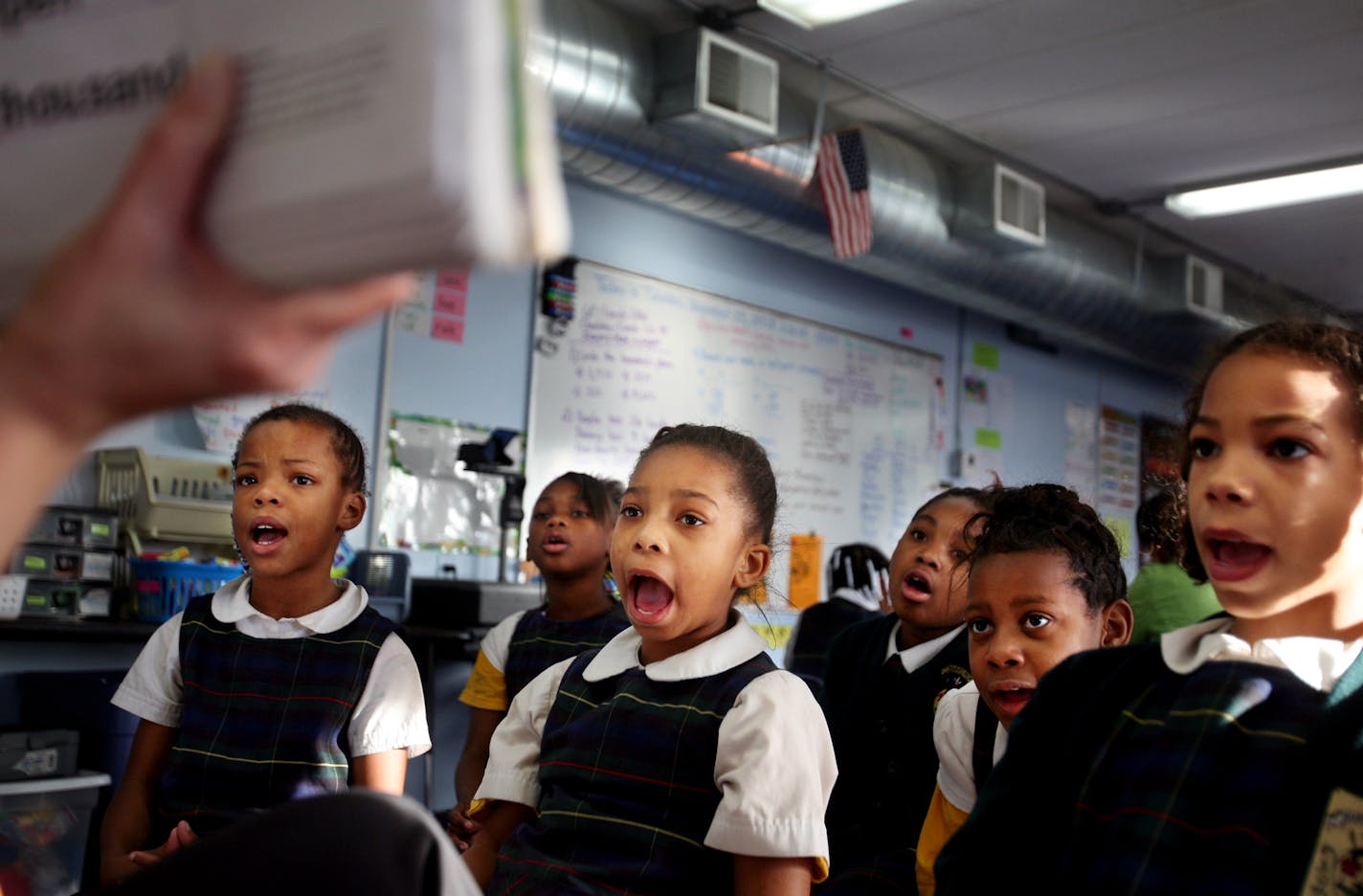 Second-graders at Harvest Preparatory School practiced reading skills in class Tuesday. Harvest Preparatory School has more than 300 students and is the only accredited full-time African-centered school in the state.