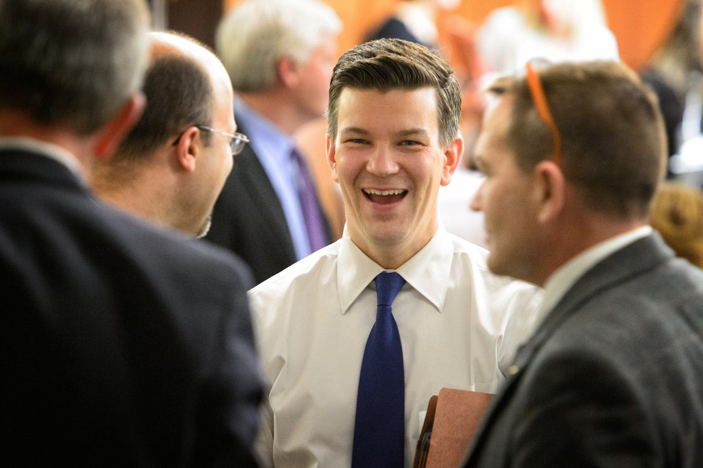 Outgoing Rep. Ryan Winkler laughed with other Reps during a break. At the end of the regular session he announced he was leaving the House. ] GLEN STUBBE * gstubbe@startribune.com FRIDAY, June 12, 2015 Special Session