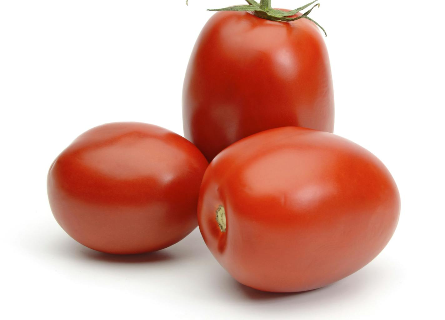 istockphoto.com; Plum tomatoes on white background