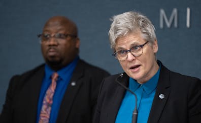 Hennepin County Attorney Mary Moriarty speaks during a press conference at the Hennepin County Government Center in Minneapolis on Tuesday.