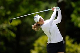 Jennifer Kupcho watches her tee shot from the ninth tee during the first round of the Dow Championship on Thursday at Midland Country Club in Midland,