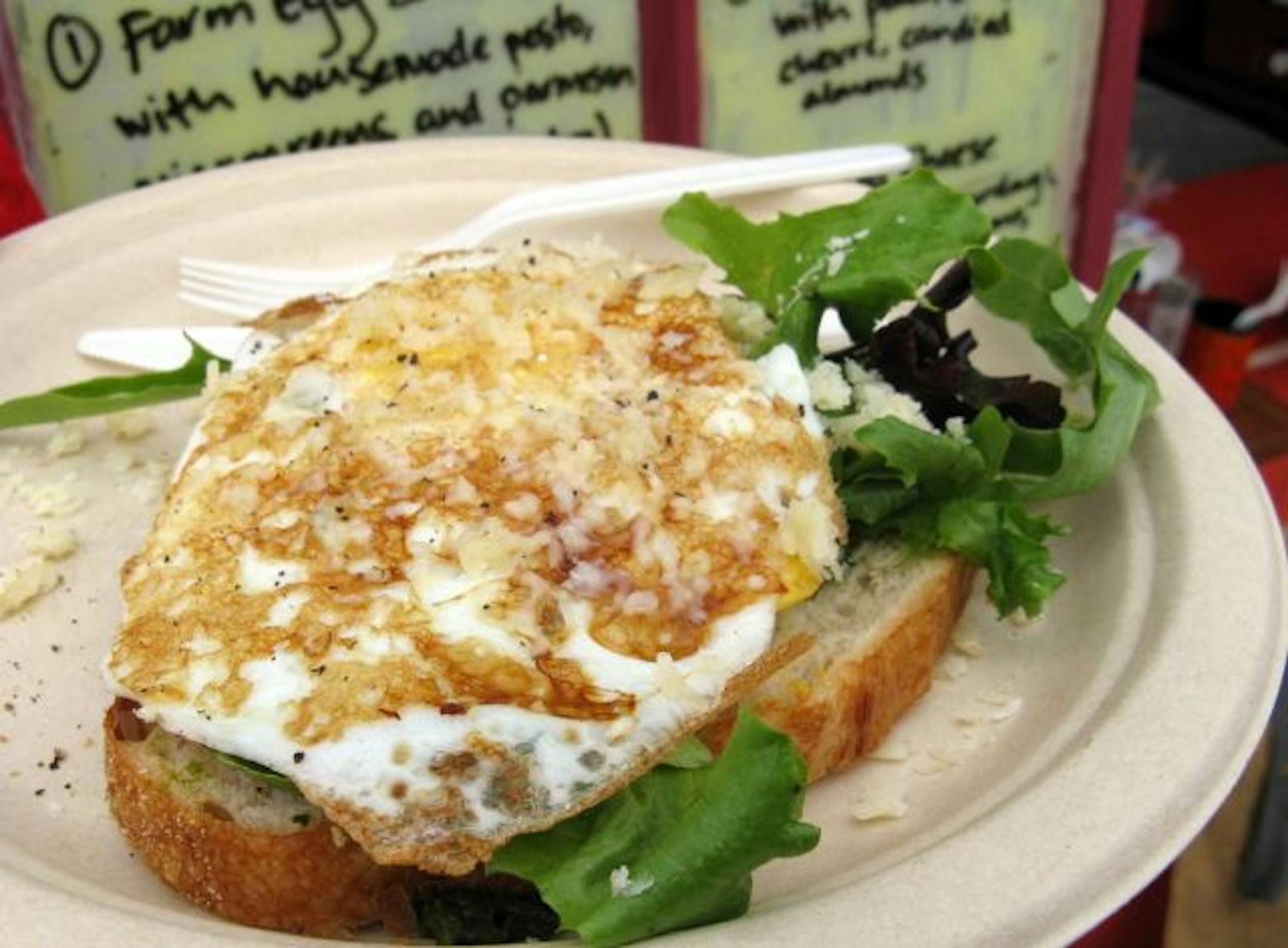 The egg-pesto sandwich at the Dandelion Cafe.