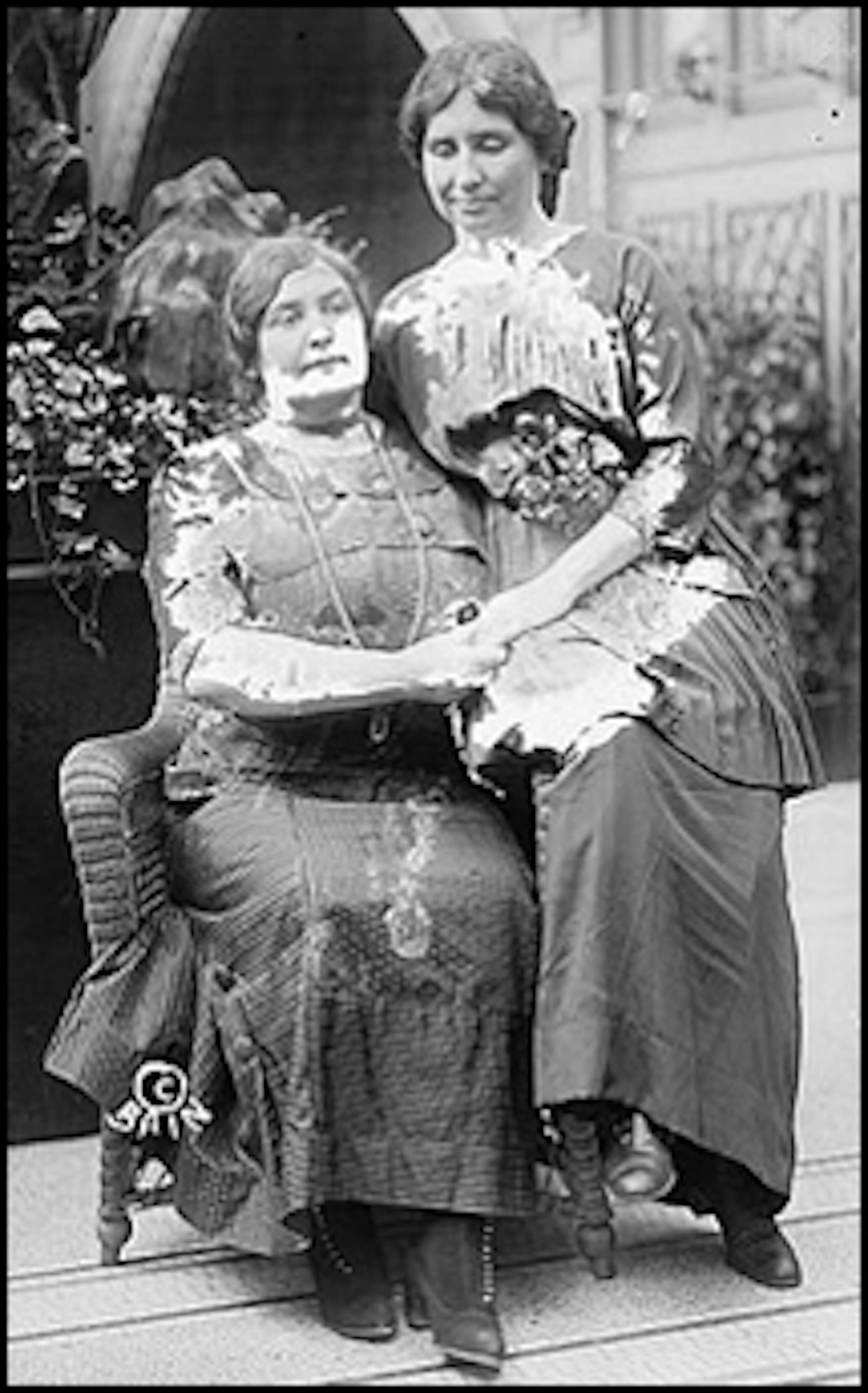 Anne Sullivan, seated, and Helen Keller in a Bain News Service photo that was probably taken between 1910 and 1920. From the Library of Congress digital collection.