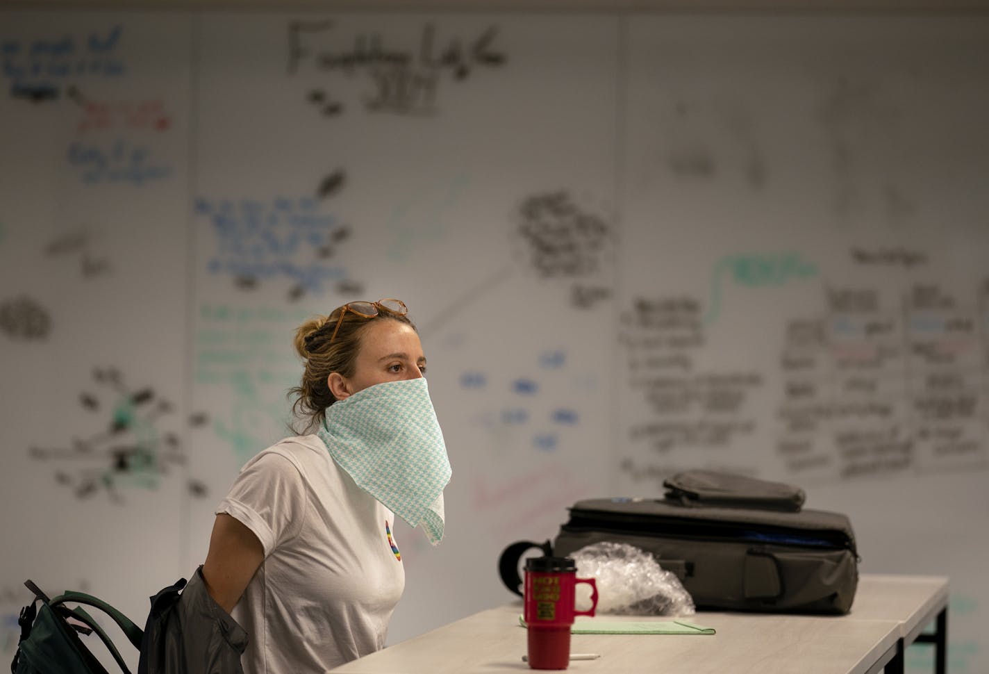 Ph.D. student Hailey Sauer listened to a microbiology lecture in one of the University of Minnesota's first in-person classes since March.