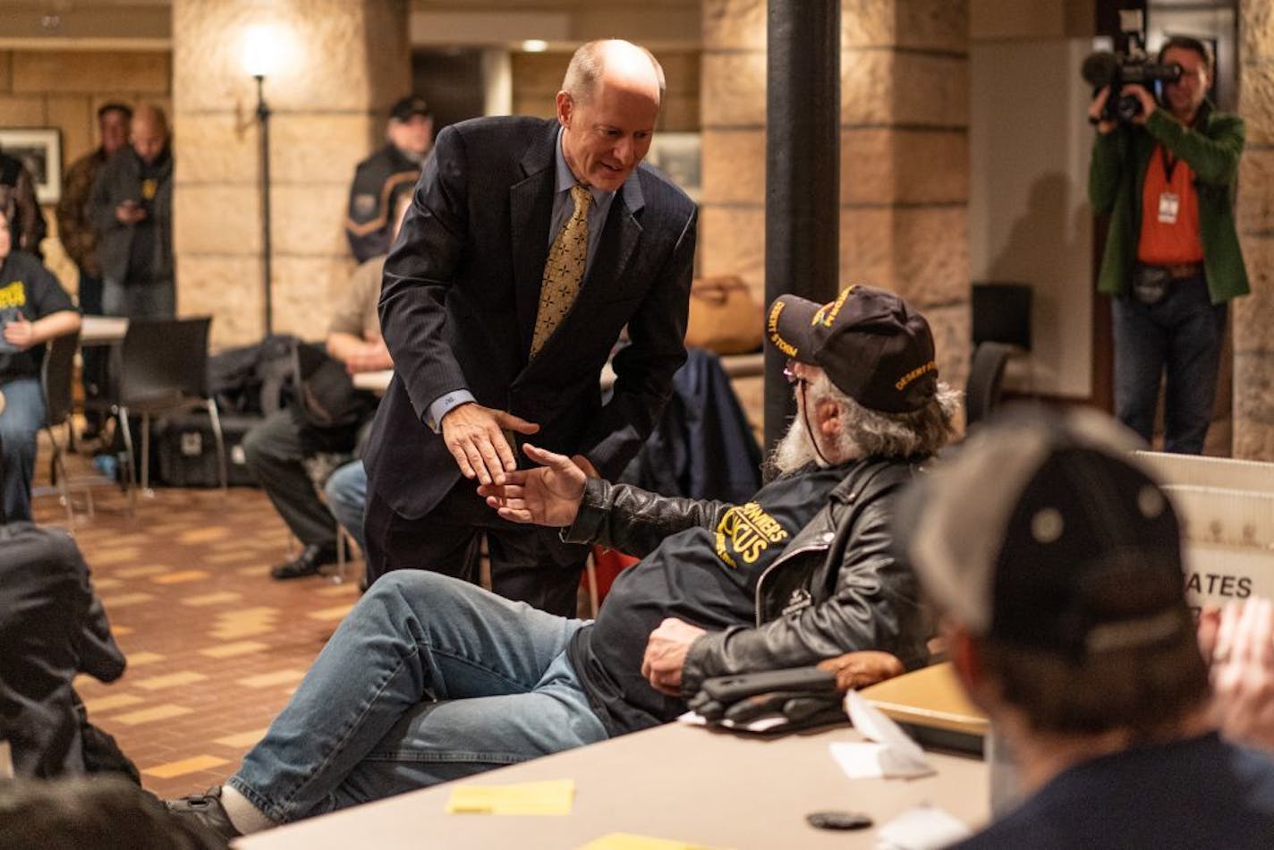 Senate Majority Leader Paul Gazelka met with members of the Minnesota Gun Owners Caucus in April. GOP lawmakers will gather in Hibbing on Tuesday to debate new gun proposals ahead of the Feb. 11 start of the legislative session.