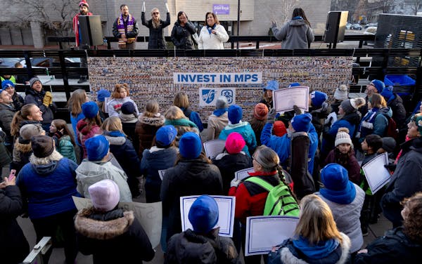 Minneapolis teachers and education support professionals, pictured at a rally earlier this year, are voting on new contracts this week.