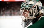Minnesota Wild goalie Devan Dubnyk (40) looked on during a resurfacing timeout in the second period against the Chicago Blackhawk.