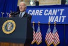 FILE - President Joe Biden delivers remarks on proposed spending on child care and other investments in the "care economy" during a rally at Union Sta
