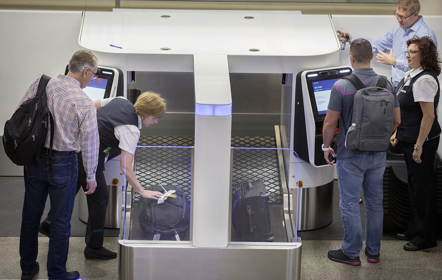 The self-service bag drop machine is a $600,000 investment that allows customers to quickly, securely and easily check their own bags. Each machine will be equipped to test facial recognition technology to match customers with their passport photos through identification verification, a first for U.S. carriers. Monday's check-in was a trial phase.