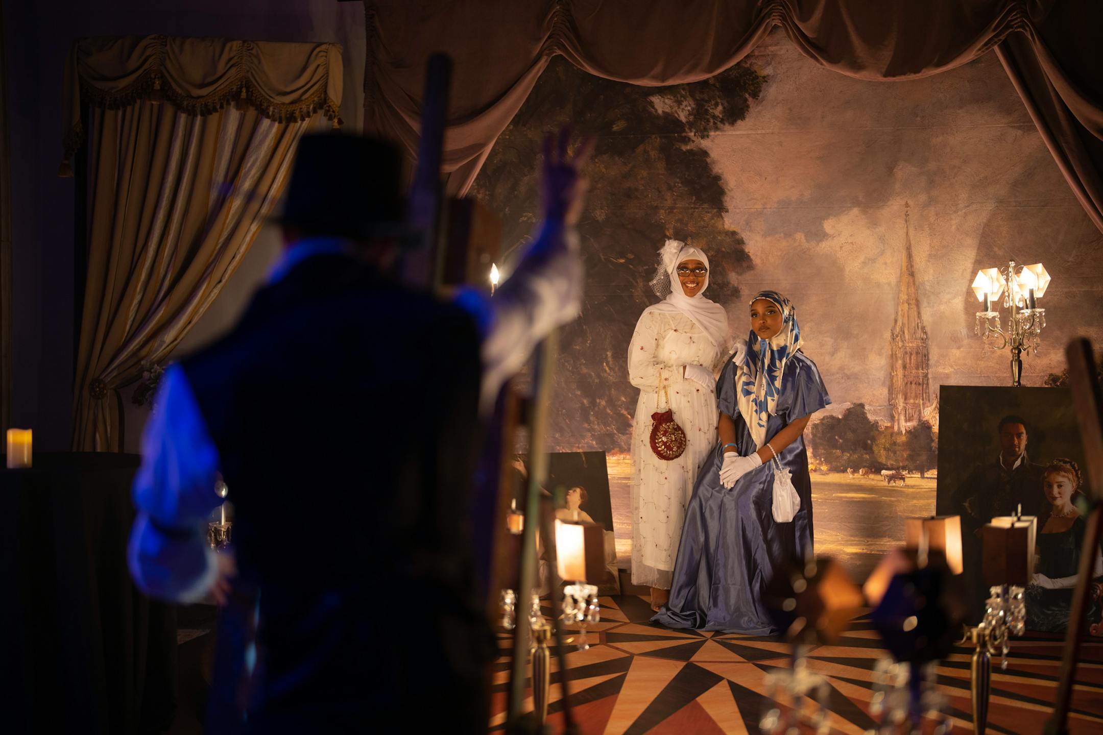 A Regency-era photo booth is one of the experiences of The Queen's Ball: A Bridgerton Experience.