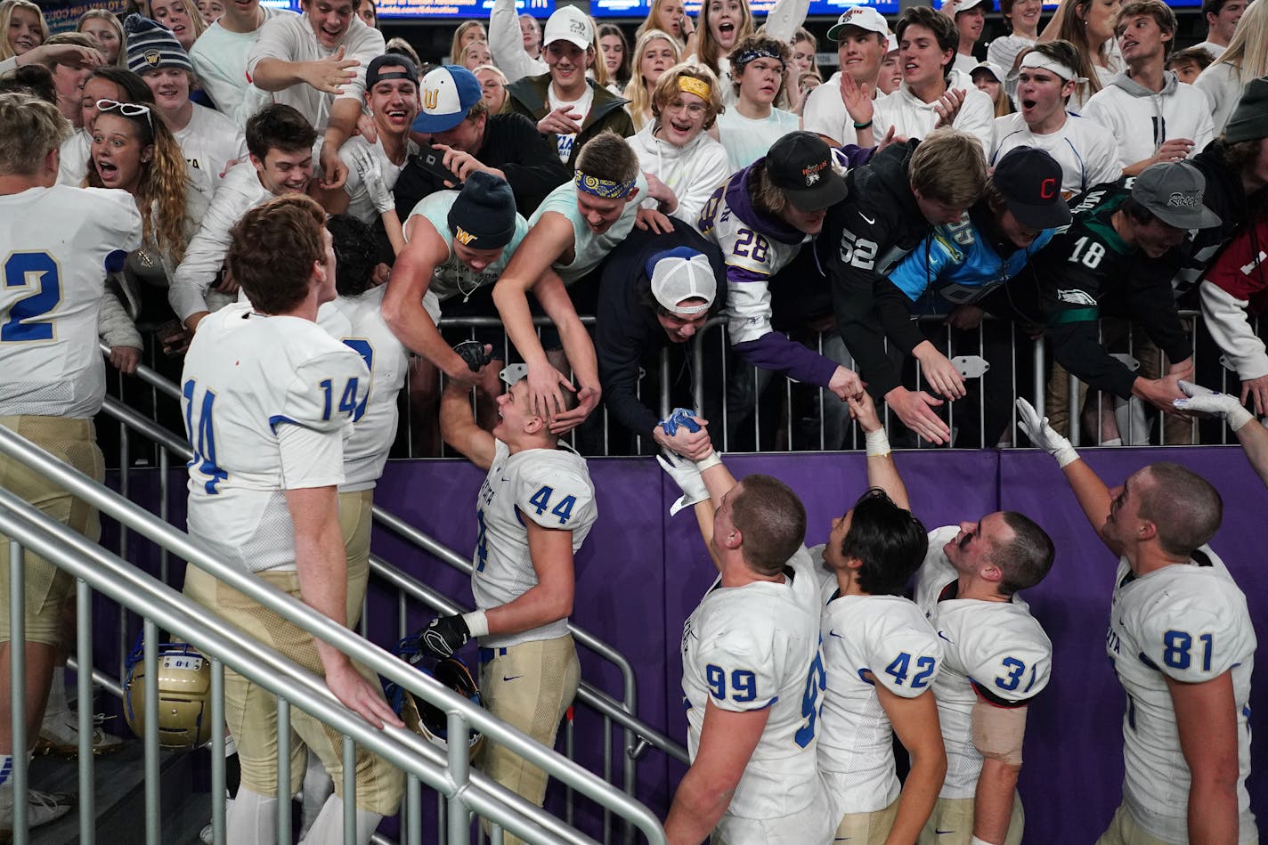 Wayzata players celebrated with their student section after the win over Lakeville South. ] ANTHONY SOUFFLE • anthony.souffle@startribune.com