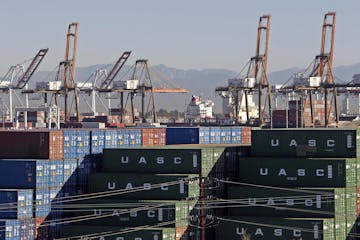 Shown is a 2015 photo of the Port of Los Angeles, one of the key cargo destinations in the U.S. (AP Photo/Nick Ut)