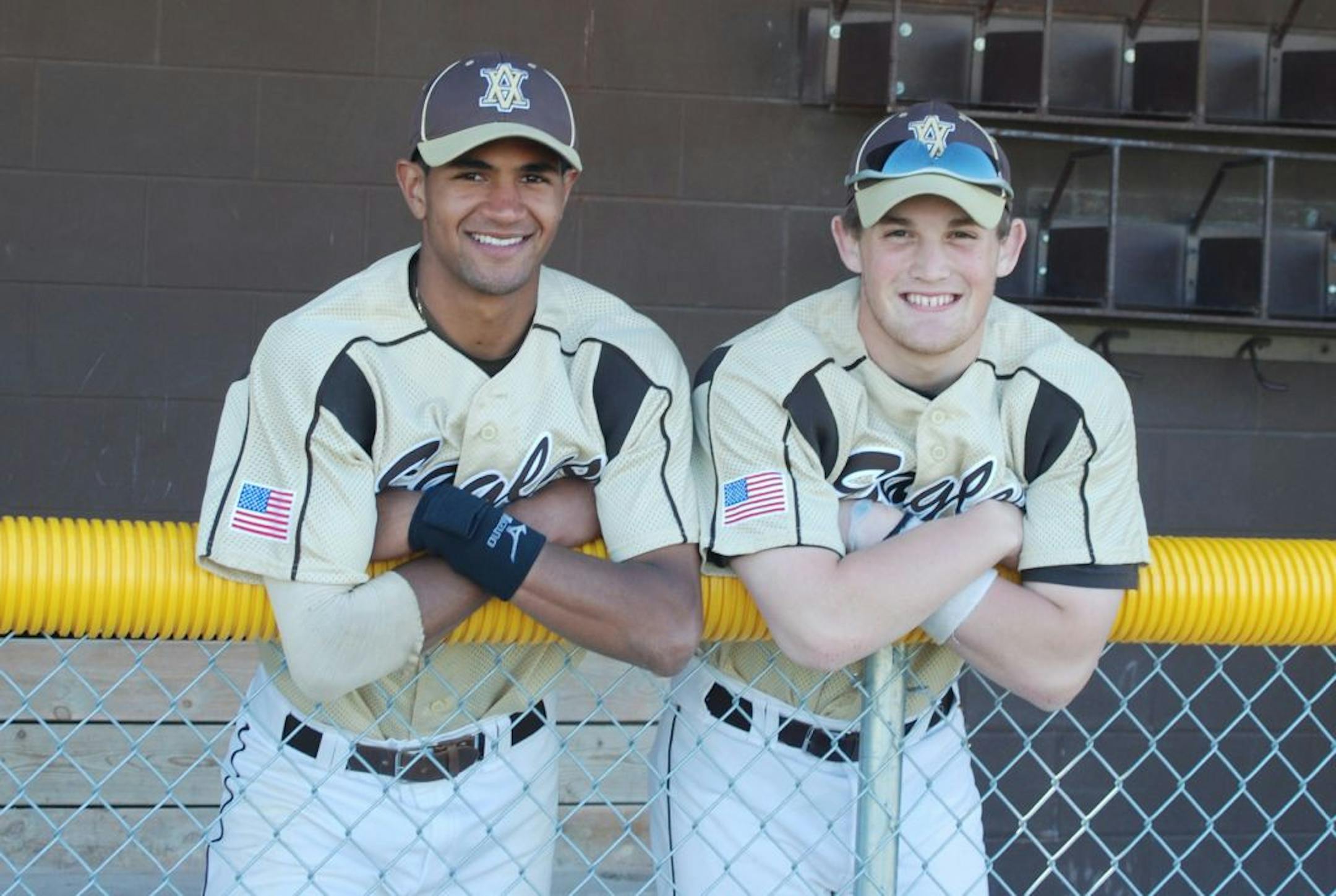 Apple Valley baseball players Kris Goodman,left, and Aaron Gretz
