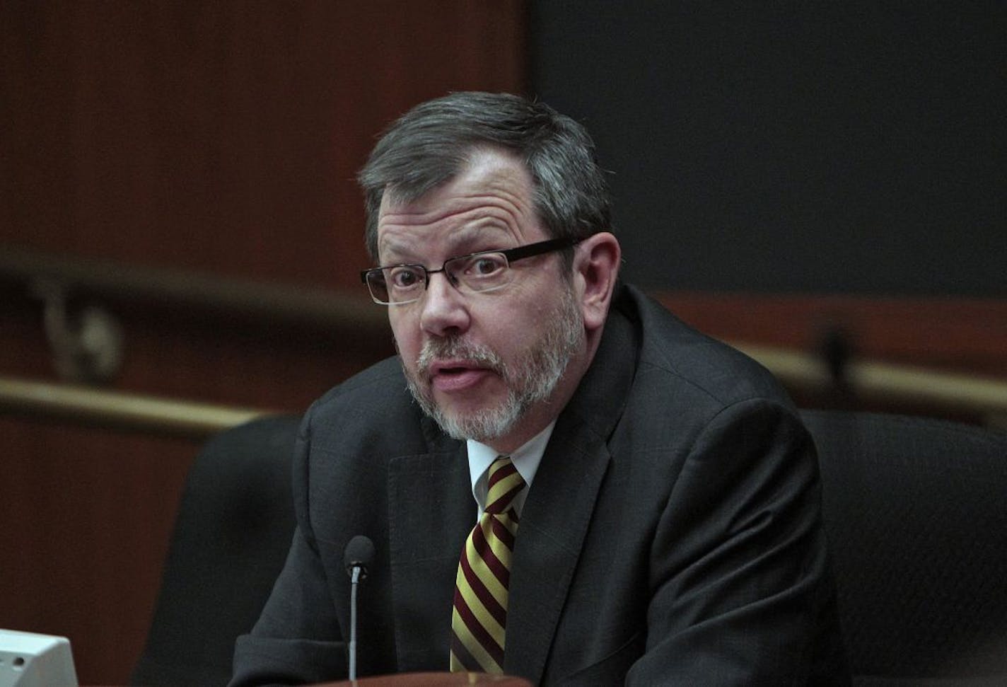 University of Minnesota president Eric Kaler addressed members of the House Higher Education Policy and Finance committee Tuesday regarding the subject of paid leave and severance pay. The committee is charred by Rep. Bud Nornes.