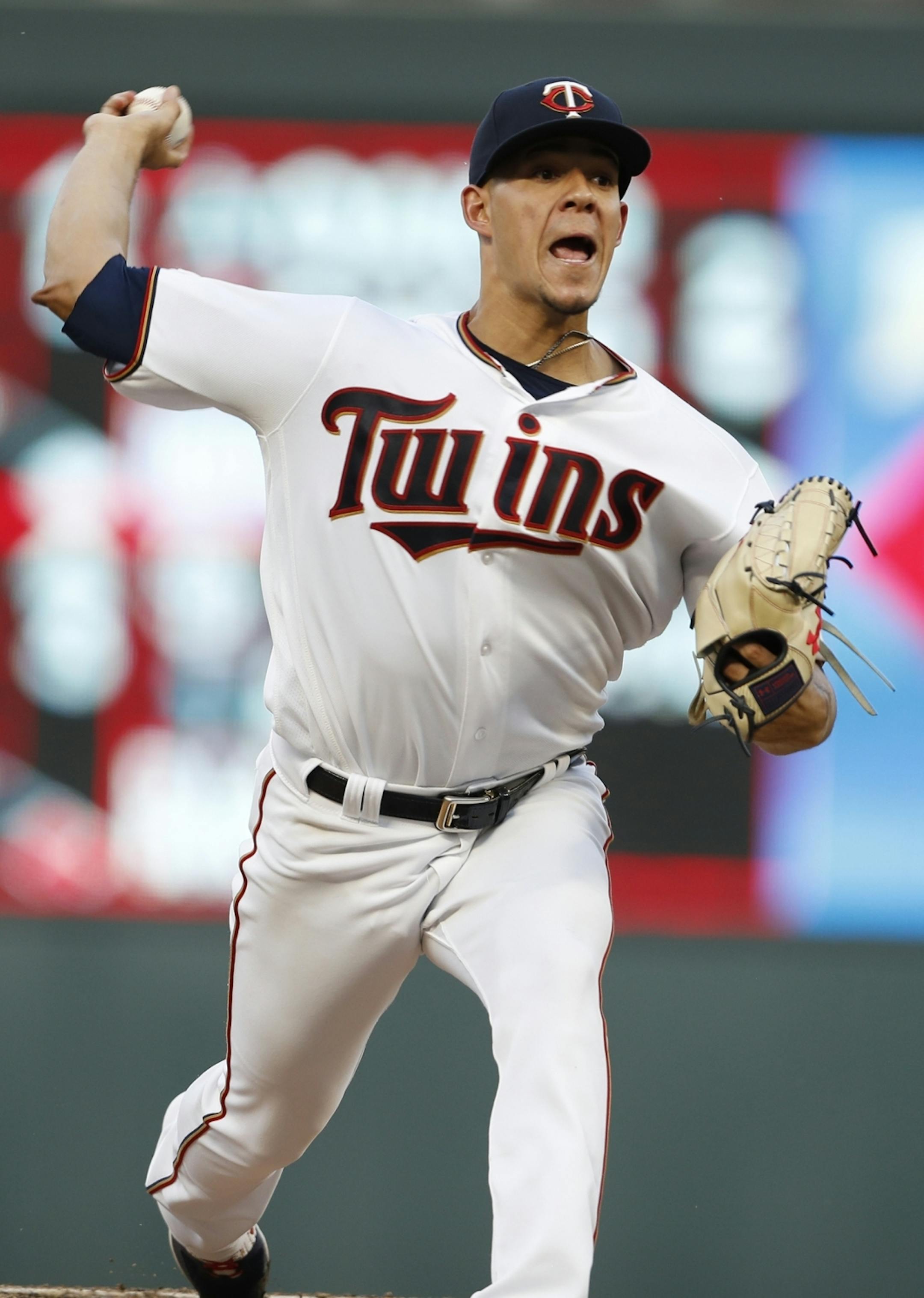 Minnesota Twins starting pitcher Jose Berrios (17) pitched in the third inning.