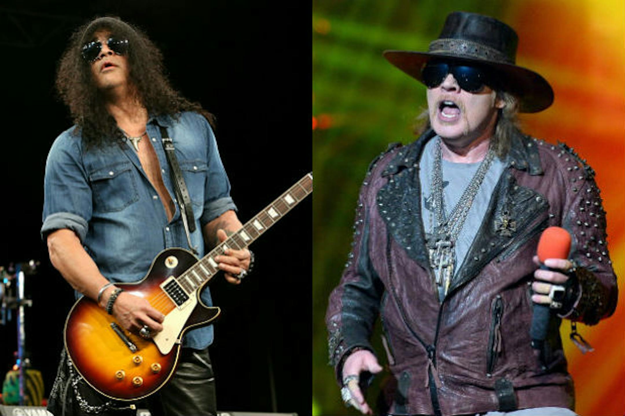 Despite the incredible success of Guns N' Roses, turmoil within the band led to Slash, left, playing his last live show with Axl Rose in 1993.