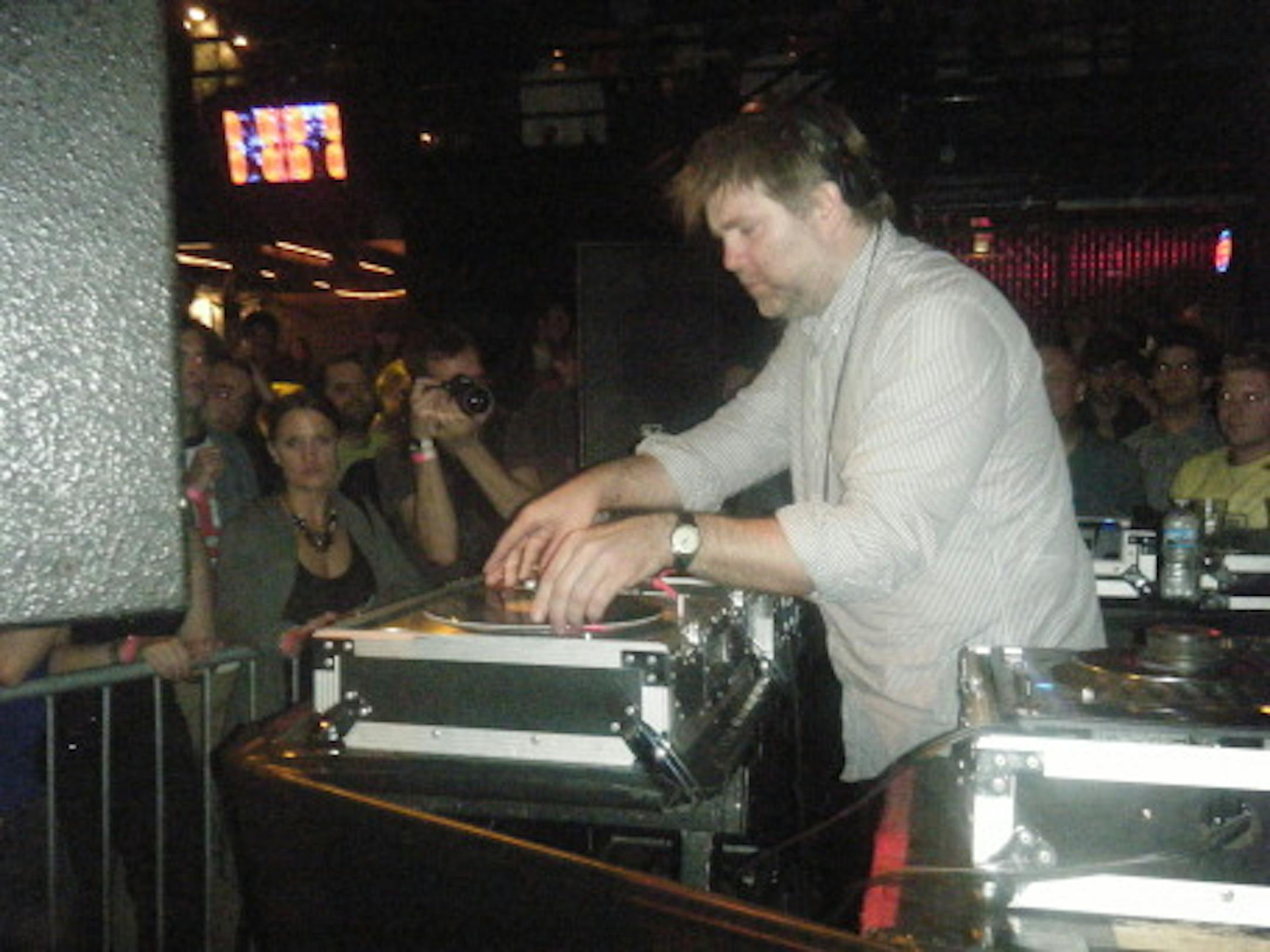 LCD Soundsystem frontman James Murphy working the room at First Ave after his band's Roy Wilkins concert.