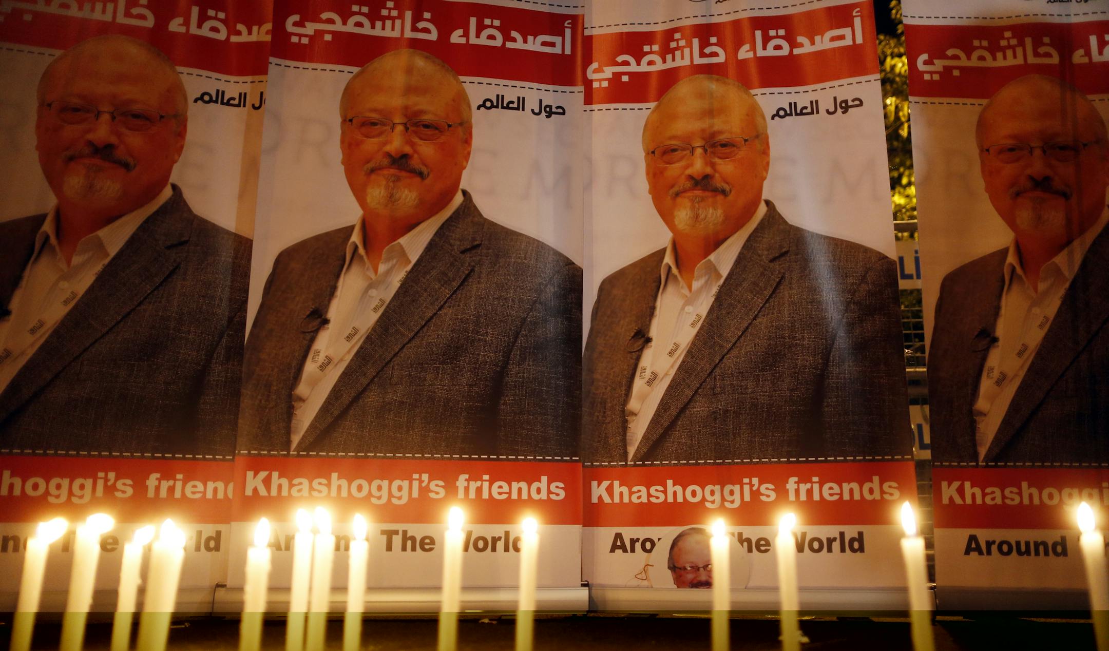 FILE - In this Oct. 25, 2018, file photo, candles lit by activists protesting the killing of Saudi journalist Jamal Khashoggi are placed outside Saudi Arabia's Consulate in Istanbul. Turkish President Recep Tayyip Erdogan has criticized Saudi Crown Prince Mohammed bin Salman over the killing. Both leaders are expected to attend the upcoming G20 summit in Buenos Aires. (AP Photo/Lefteris Pitarakis, File)