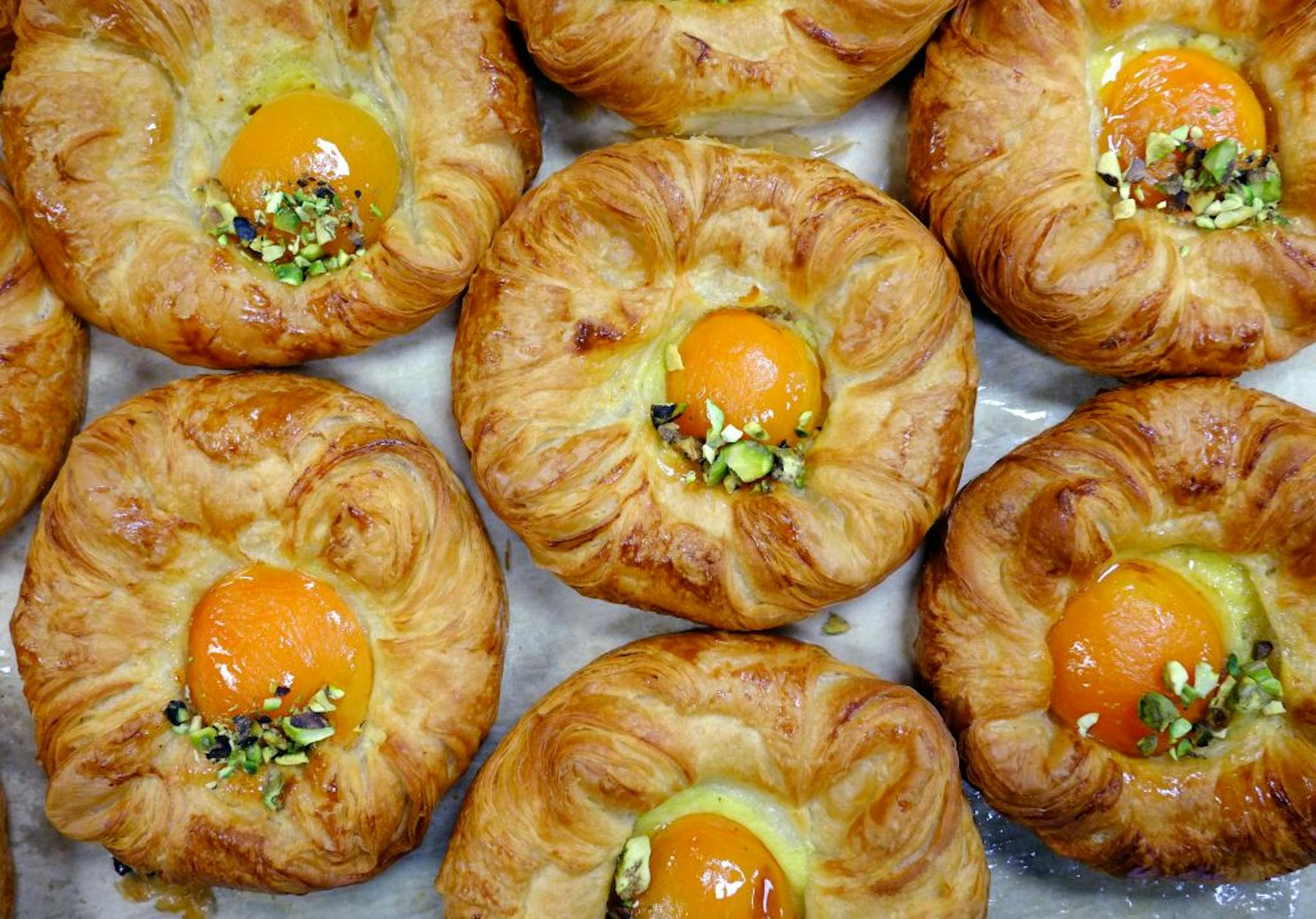 A "Great Chefs" profile of Patisserie 46 chef/owner John Kraus. The bakery restaurant is on the corner of 46th and Grand in South Minneapolis _ Fresh Fruit Danish, Apricot. [ TOM WALLACE � twallace@startribune.com _ Assignments #20026490A_ Dec 1, 2012_ SLUG: chef1213_ EXTRA INFORMATION: Signature sweet, from the Minneapolis, French bakery, Patisserie 46, The staff; Owner/artisian baker, John Kraus, Wife, Dawn Kraus, Jason Curry, Ashley Johnson, Marc Levy, Lara Kuratko , Leah Titus, Matthew Moone