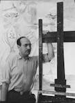 Mark Rothko with his painting "Slow Swirl."