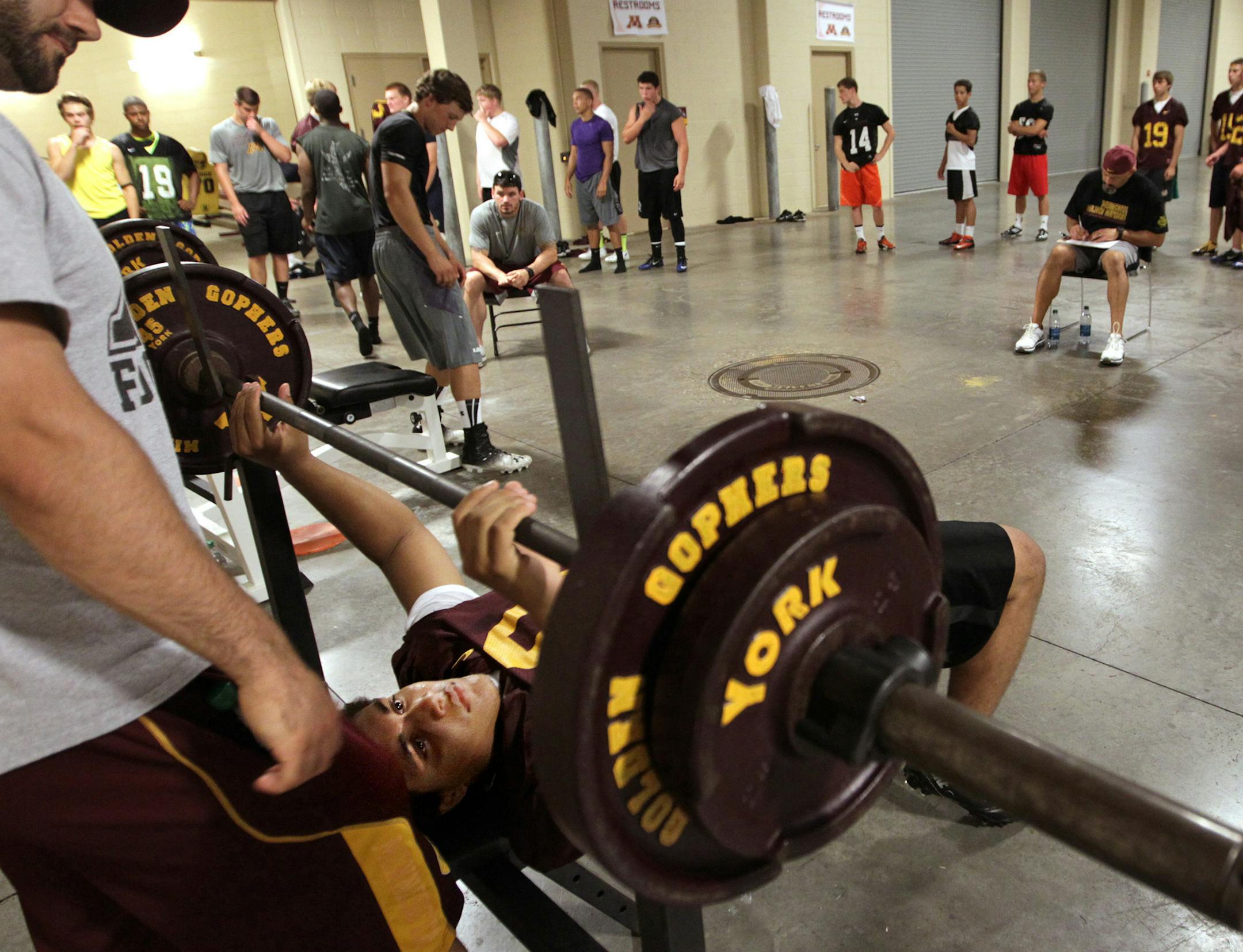 William Rains, a running back from Eastview High School in Apple Valley, and other juniors-to-be attended the University of Minnesota's Elite Junior football camp at TCF Bank Stadium in Minneapolis July 21, 2013. (Courtney Perry/Special to the Star Tribune)