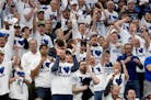 Fans react to a play in the second quarter of Game 6 of the NBA Western Conference Semi-finals at Target Center in Minneapolis on Thursday.