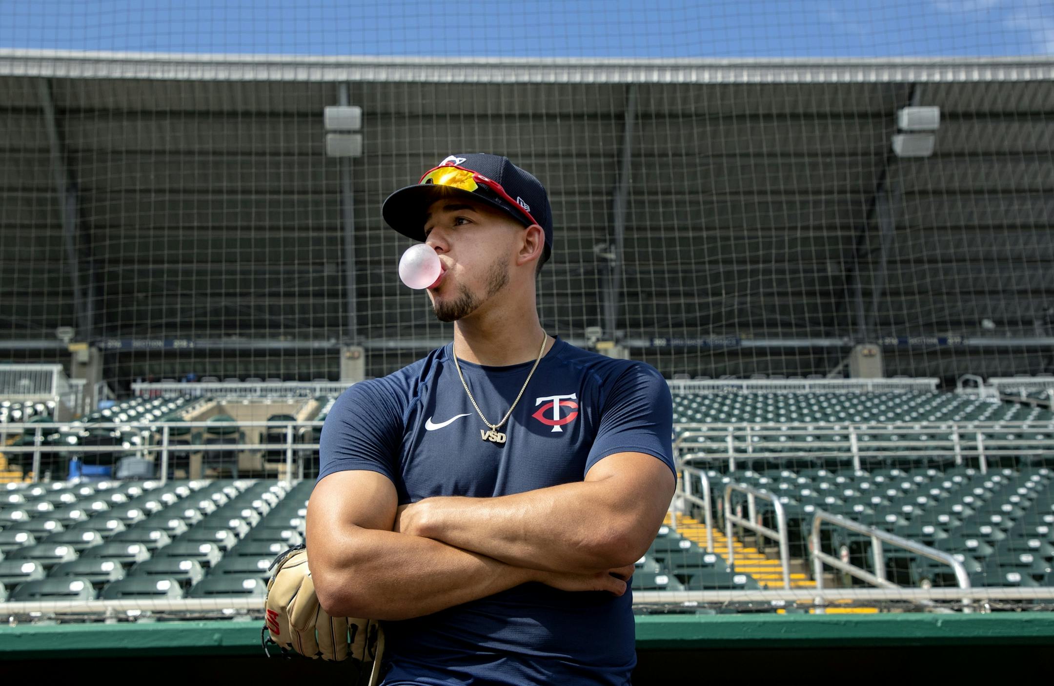 Minnesota Twins pitcher Jose Berrios blew bubble during practice on Thursday.