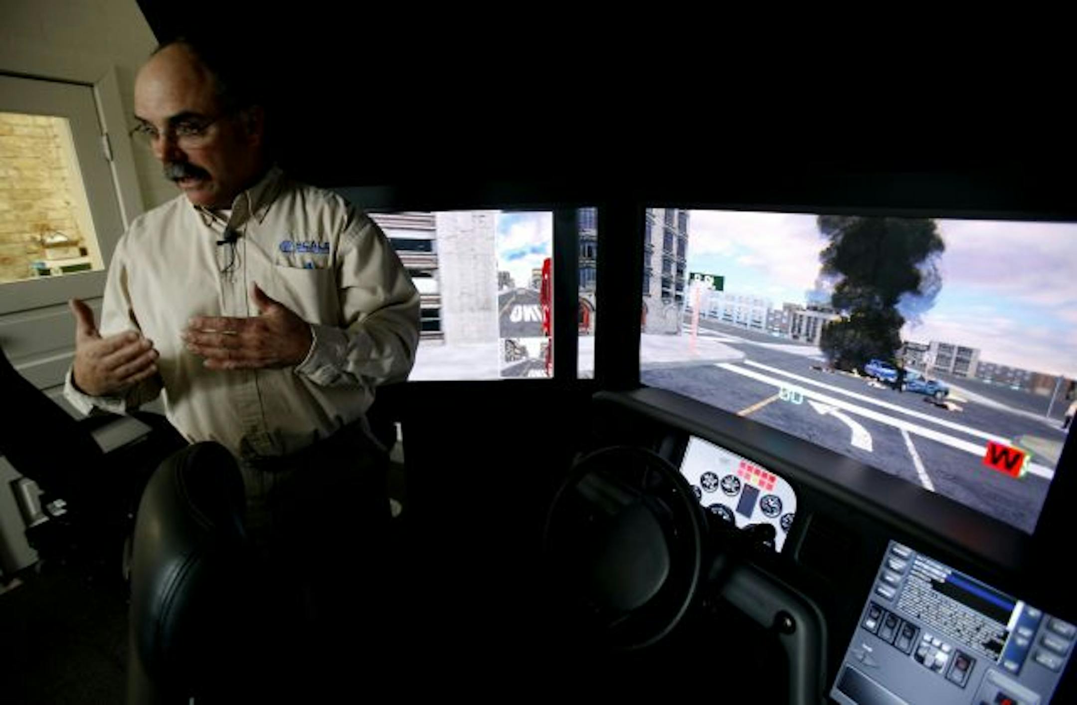 Training instructor Rob Boe discussed the new driving simulator that police, firefighters and other emergency personnel will use for training at the Scott County Facilities Center near Jordan. Experts say that more cops and other high-pressure drivers are being trained on simulators nationwide. Watch video of the training at www.startribune.com/video.