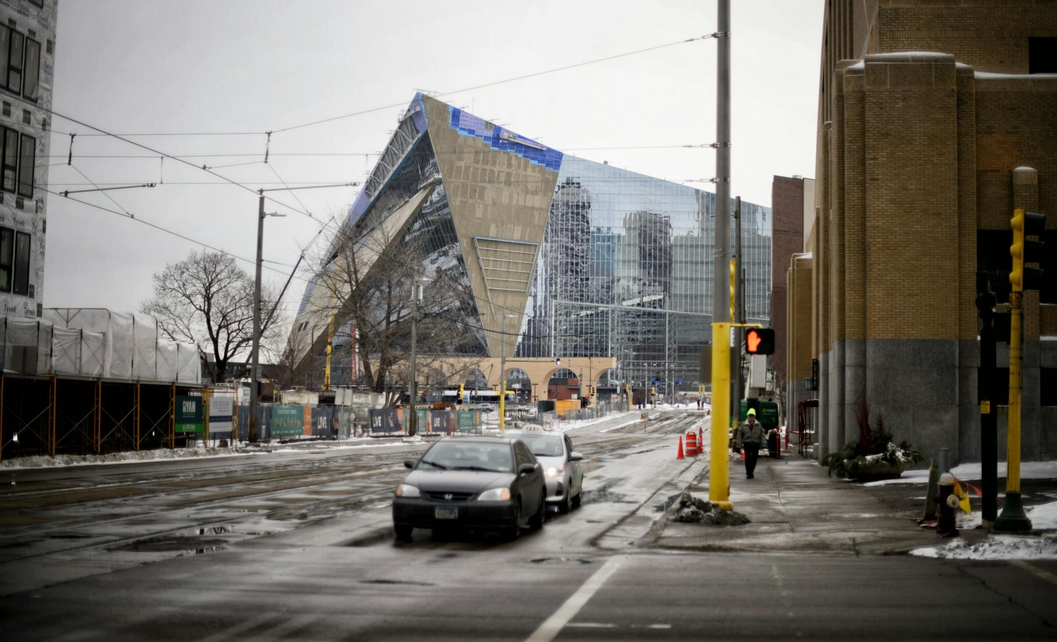 Fifth St S. US Bank Stadium where the Minnesota Vikings will play in six months.