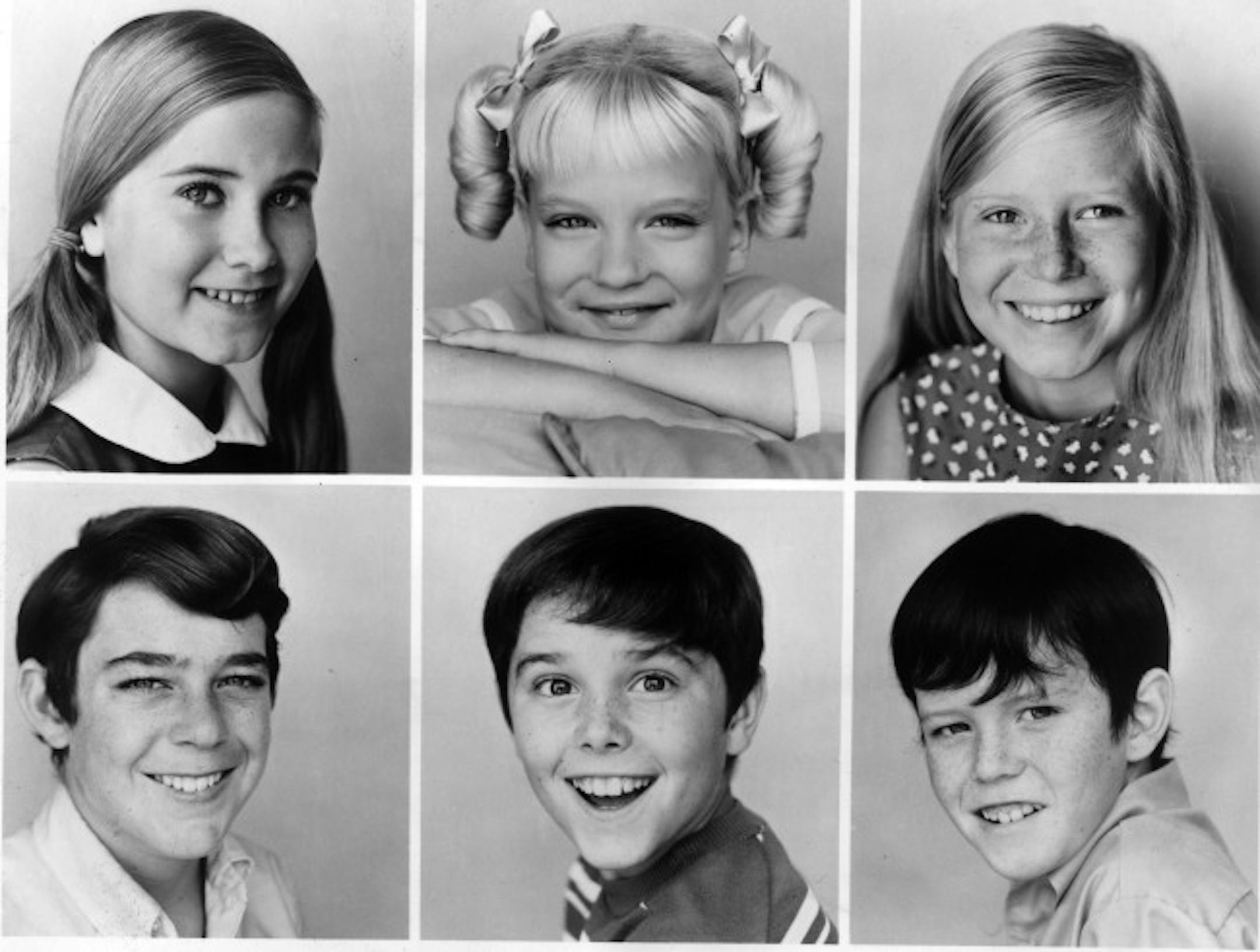 Child stars on the television show "The Brady Bunch." Top, left to right: Maureen McCormick as Marcia, Susan Olsen as Cindy, and Eve Plumb as Jan. Bottom, left to right: Barry Williams as Greg, Christopher Knight as Peter, and Mike Lookinland as Bobby. Handout/file photo courtesy of ABC Television, received 1971.