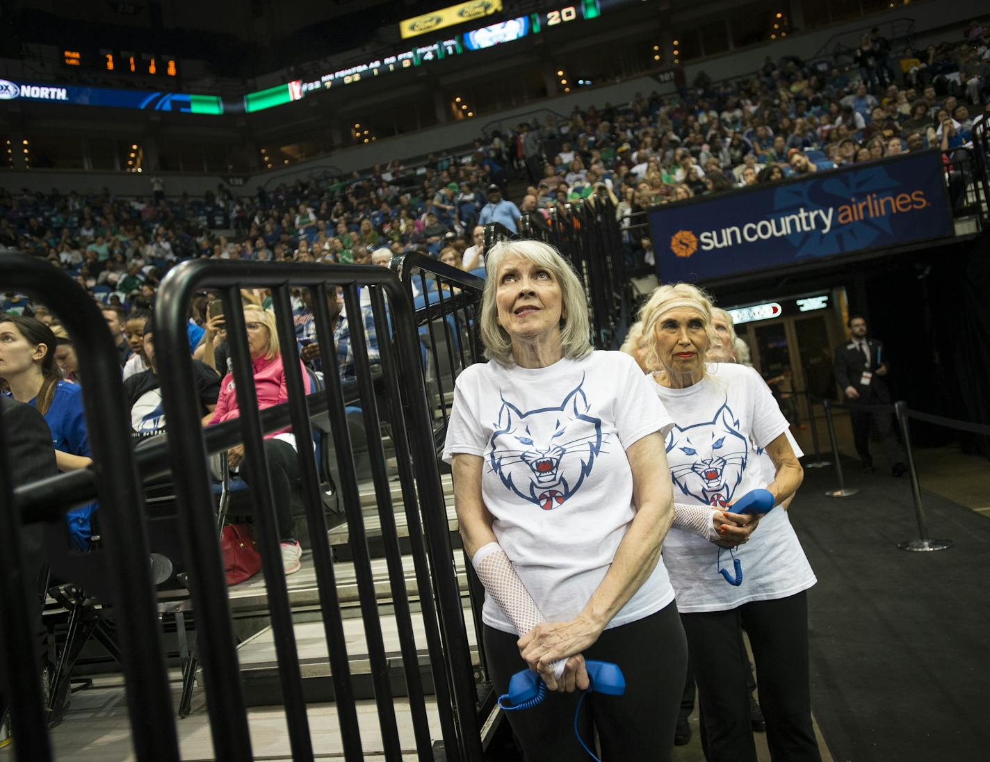 Lonnie Peterson, left, nervously watched the Lynx finals game while standing alongside Jacqueline Simmons in the moments before the Lynx Senior Dancers performed between the first and second quarters at Tuesday night's game. ] Aaron Lavinsky &#x2022; aaron.lavinsky@startribune.com A troupe of senior dancers tend to steal the show at Lynx and Timberwolves games with their blend of old-timey steps and modern hip-hop moves. They are the Senior Dancers, a blend of women from around the cities who sh