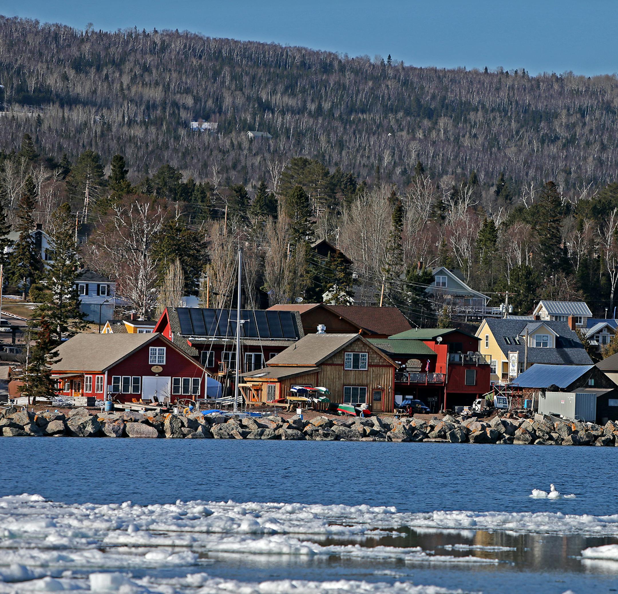 Grand Marais, shown in April 2014. Like dozens of communities that put treated wastewater into Lake Superior or its tributaries, Grand Marais is under a costly mandate to reduce the amount of mercury in its effluent.