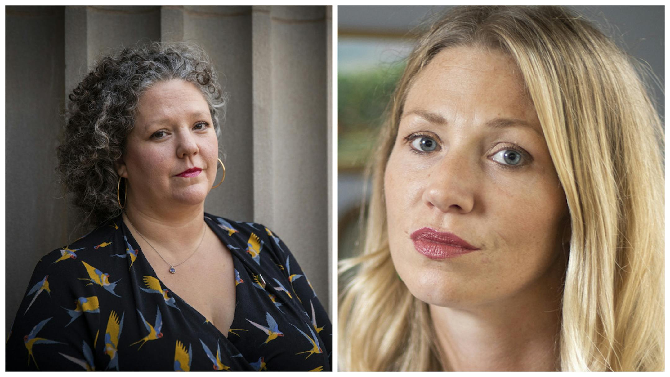 Megan Peterson, left, Sara Freeman and others rallying against Brett Kavanaugh contend Christine Blasey Ford is more credible than Kavanaugh.