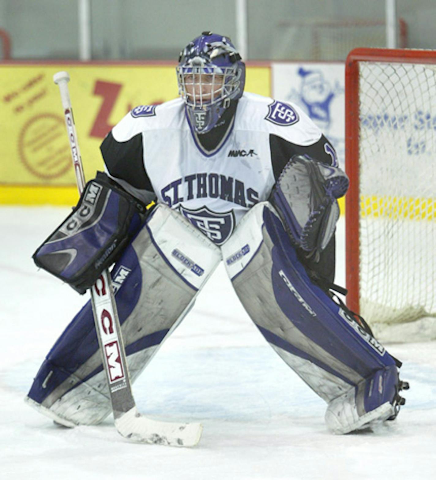 Goalie Zach Sikich in 2004 (University of St. Thomas photo.)