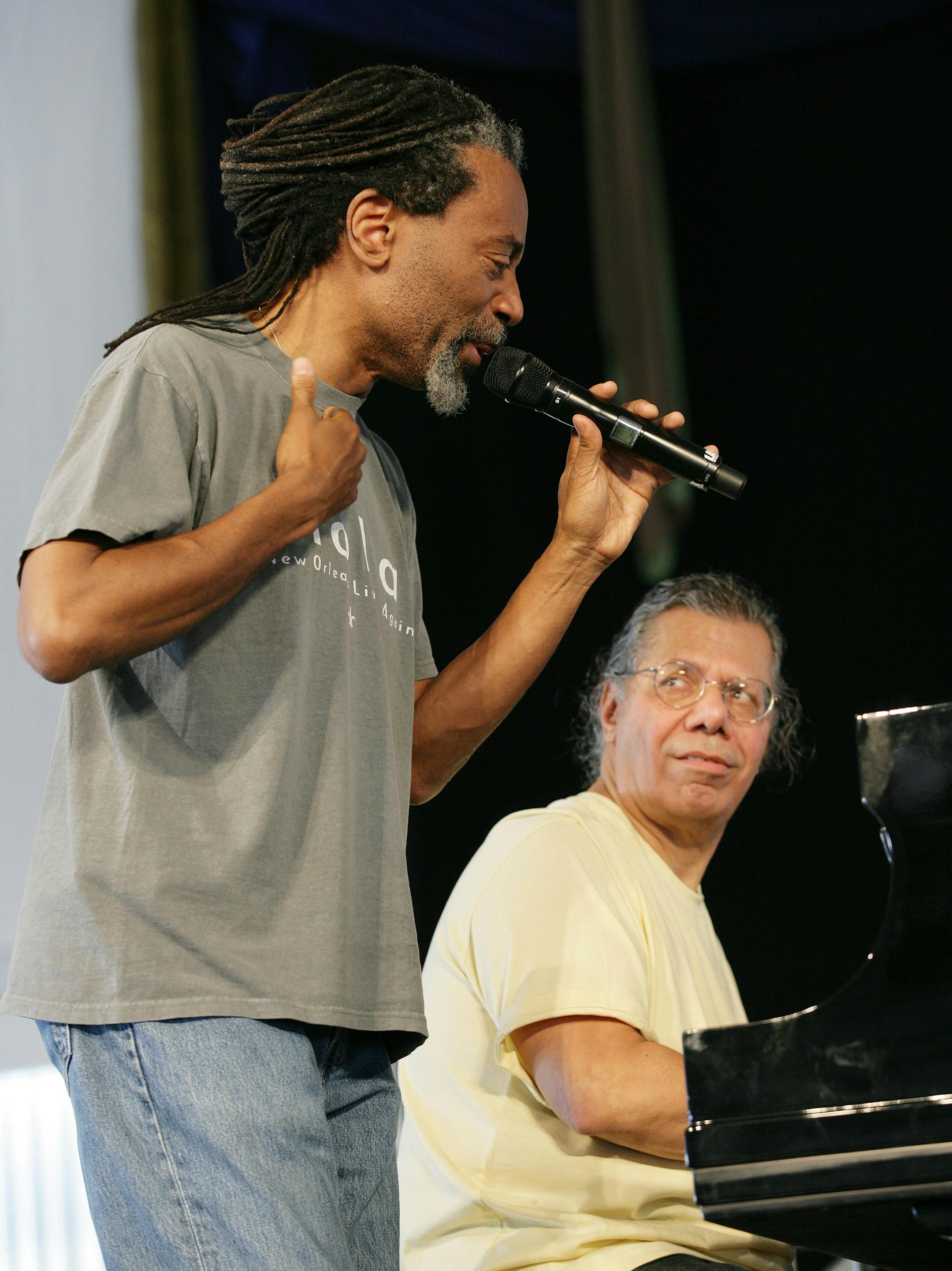 Bobby McFerrin, left, performs with Chick Corea during the 2008 New Orleans Jazz & Heritage Festival at the New Orleans Fairgrounds Racetrack in New Orleans, Saturday, May 3, 2008.