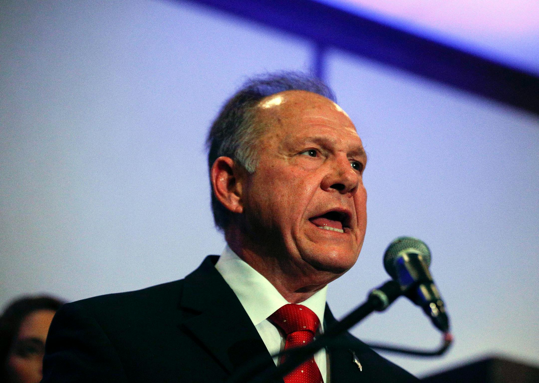 Former Alabama Chief Justice and U.S. Senate candidate Roy Moore speaks at a news conference, Thursday, Nov. 16, 2017, in Birmingham, Ala.