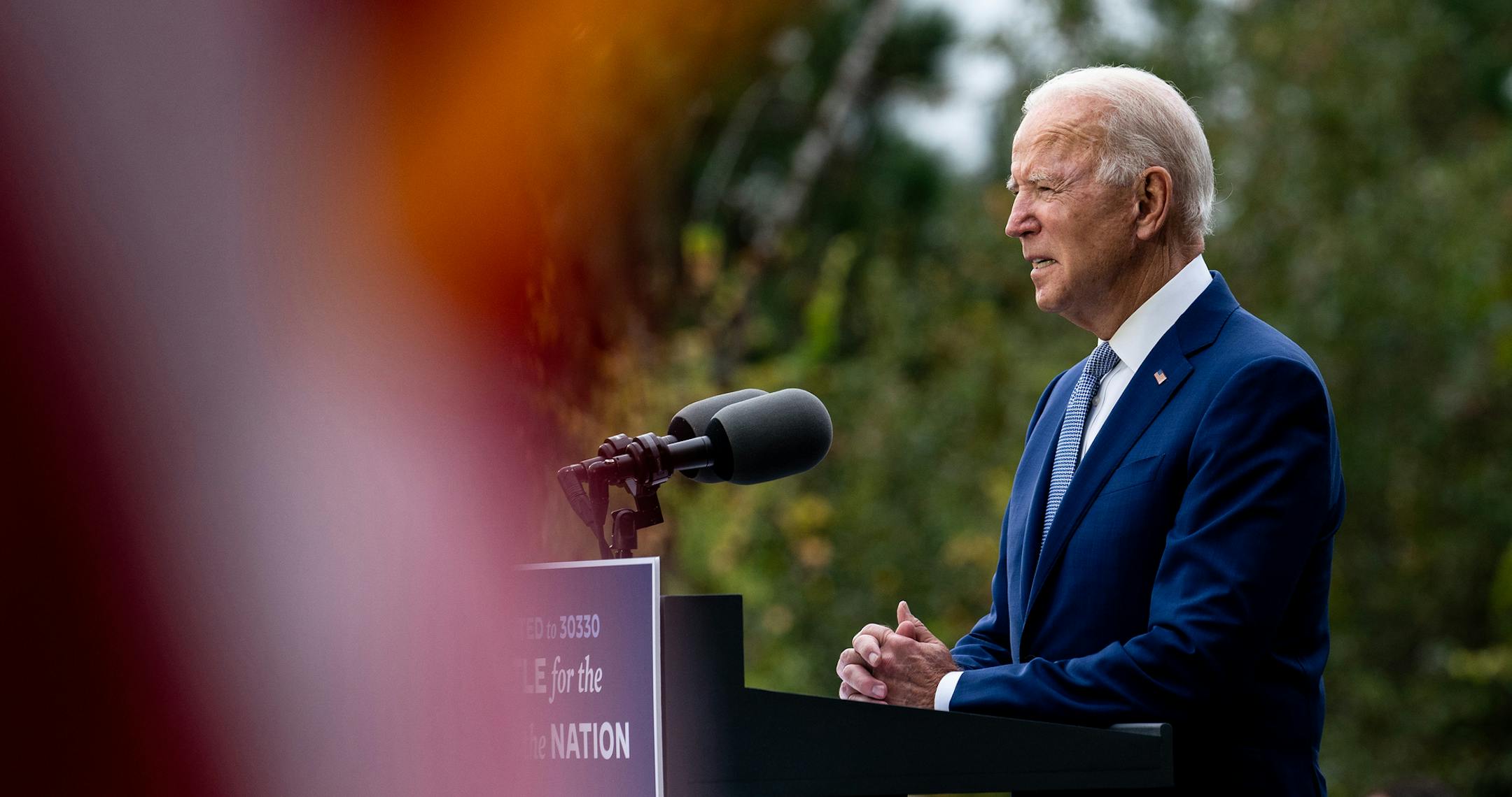 Joe Biden, the Democratic presidential nominee, speaks during a campaign event in Warm Springs, Ga., on Tuesday, Oct. 27, 2020. (Erin Schaff/The New York Times)
