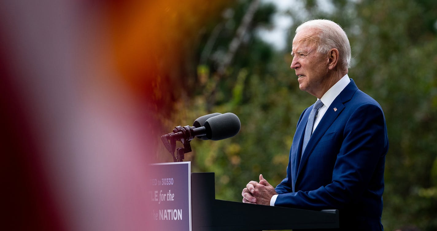 Joe Biden, the Democratic presidential nominee, speaks during a campaign event in Warm Springs, Ga., on Tuesday, Oct. 27, 2020. (Erin Schaff/The New York Times)