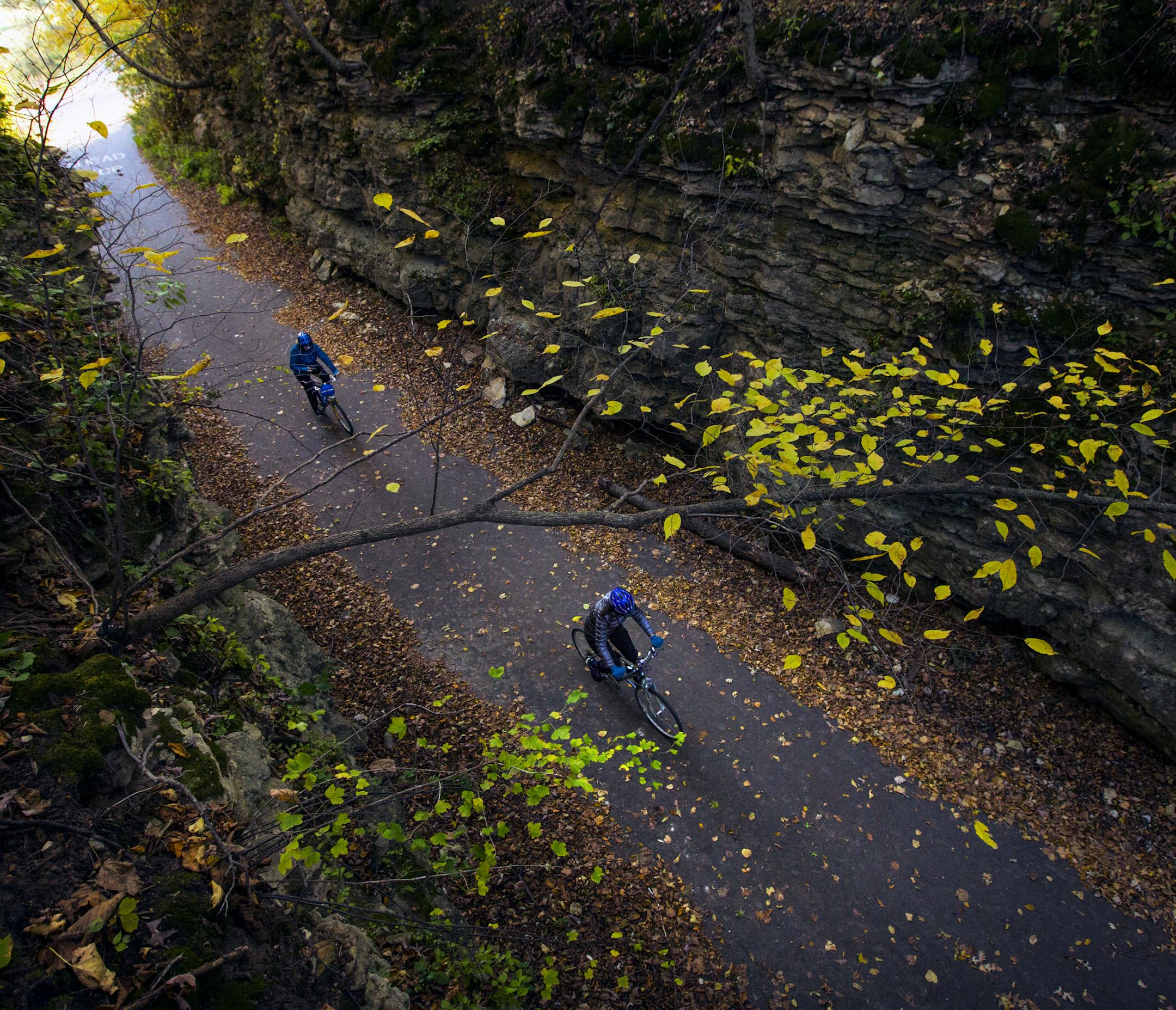 The 42-mile Root River State Trail begins in Fountain, Minn., and runs through Lanesboro.