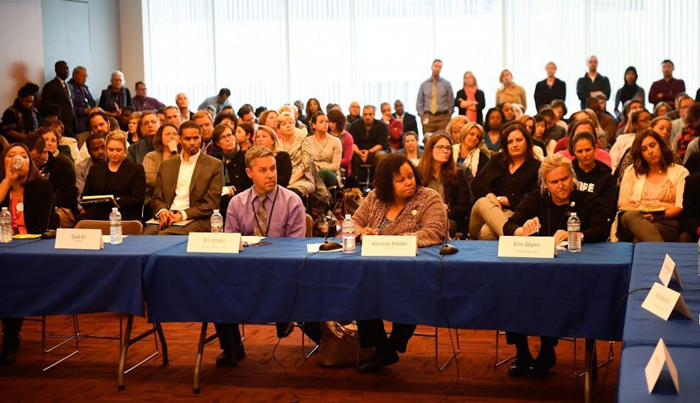 Members of the Minneapolis Forum of Principals and the Minneapolis School Board held a meeting Wednesday night following last week's decision to reverse layoffs in the Minneapolis Public School district.