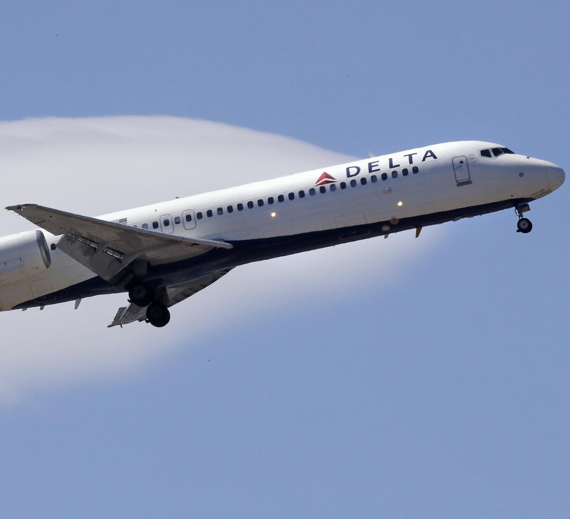 FILE- In this May 24, 2018, file photo a Delta Air Lines passenger jet plane, a Boeing 717-200 model, approaches Logan Airport in Boston. Delta is partnering with a pet travel pod startup, as it changes its prices and policy for transporting passengers' animal companions, the airline announced Tuesday, Oct. 2. (AP Photo/Charles Krupa, File)