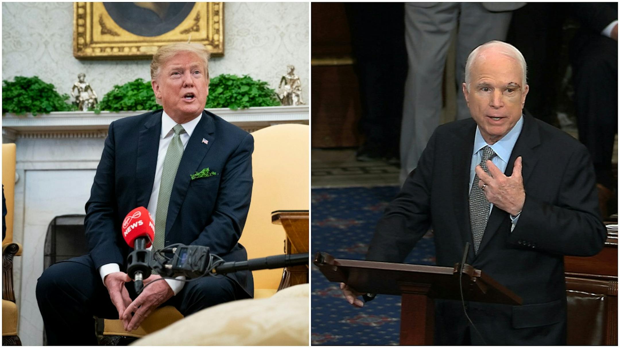 President Donald Trump, left, was critical of former U.S. Sen. John McCain over the weekend during a Twitter tirade.