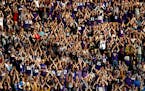 Vikings fans doing the Skol chant as U.S. Bank Stadium. 